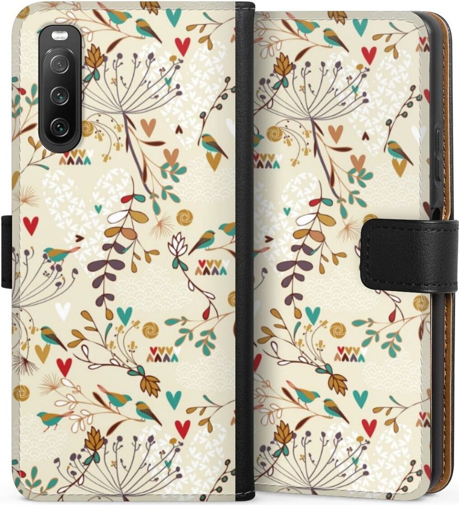 DeinDesign Klapphülle für Sony Xperia 10 IV Handytasche Lederhülle Tasche Blumen Retro Vogel