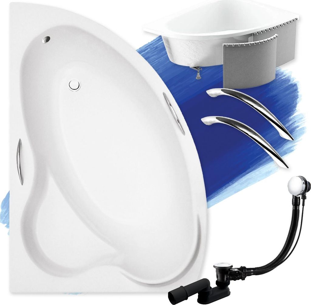 BADLAND Eckbadewanne Badewanne Ada 160x100 Links mit Styroporverkleidung und Handgriffe | Ablauf & Füße GRATIS