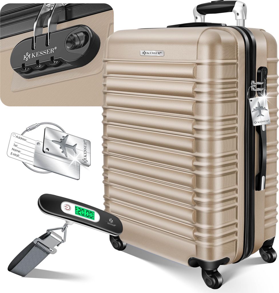 KESSER Reisekoffer Hartschalen Koffer mit Zahlenschloss, Waage + Gepäckanhänger