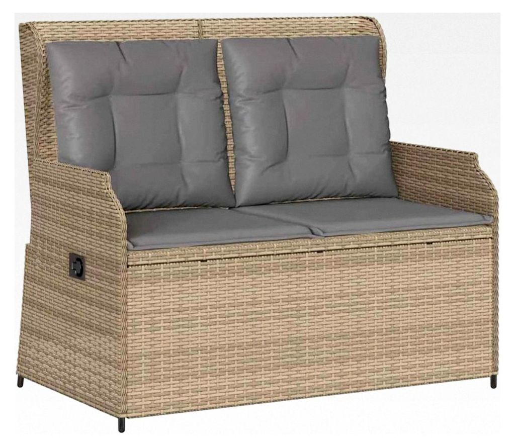 Gartenbank mit Kissen und verstellbarer Rückenlehne, Stahlrahmen für Garten und Terrasse, Beige Poly Rattan