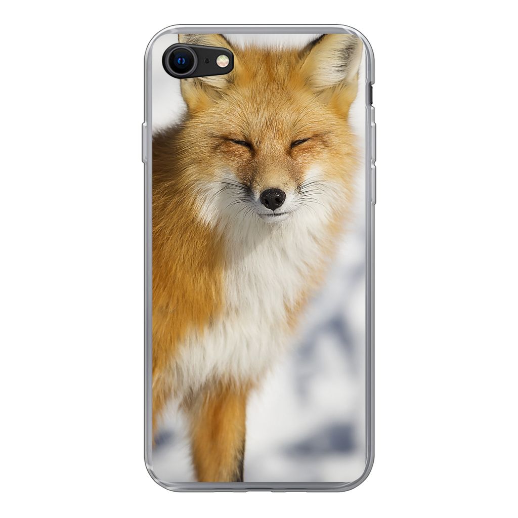 MuchoWow Handyhülle Schutzhülle Hülle für iPhone 8 Fuchs - Schnee - Rot Silikon Softcase Handy Hülle - Schutzhaube