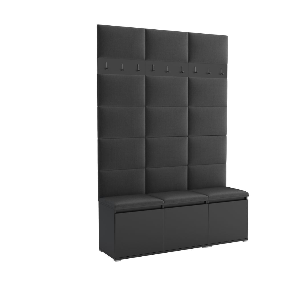 Garderobe LUTON 3 BLACK 16 – Farbe Schwarz, moderner Schrank 40x150x213 cm, funktionale Lösung für den Flur, Garderobeschrank, Flurmöbel