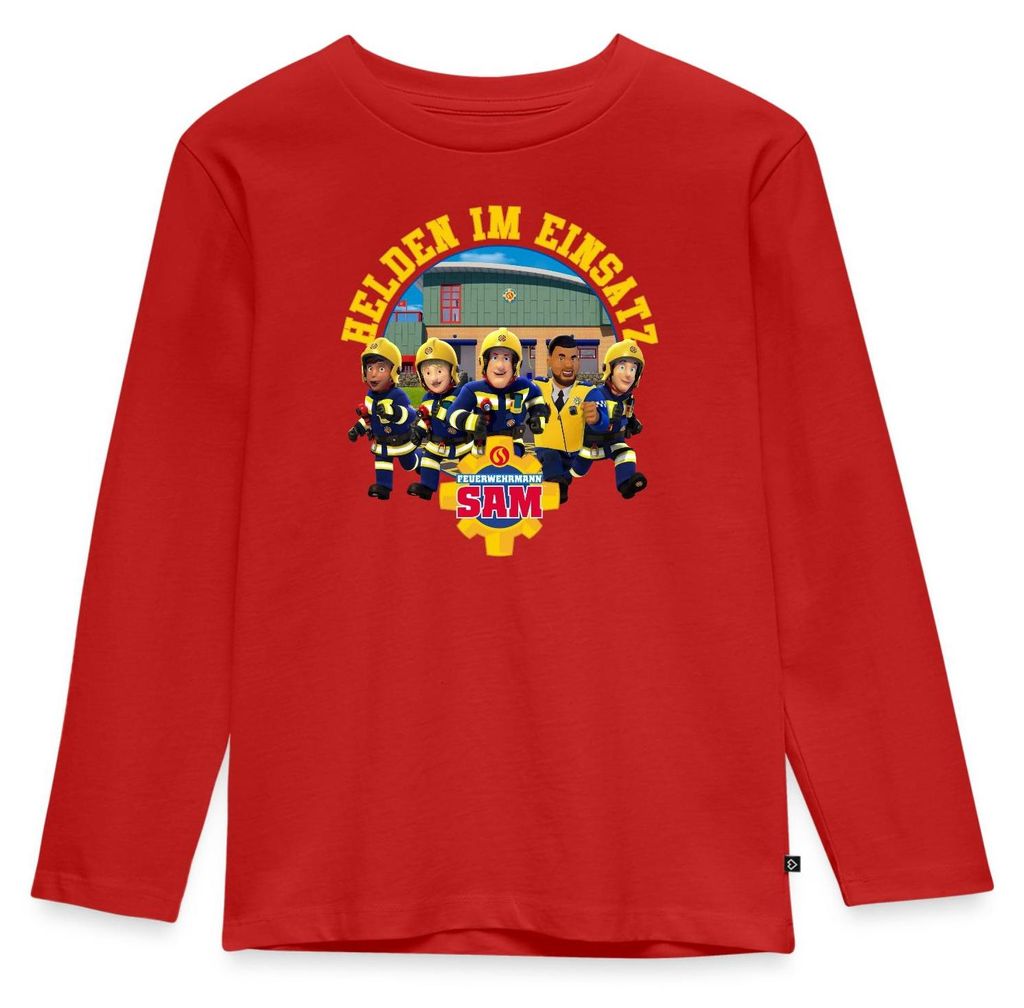 Spreadshirt Feuerwehrmann Sam Helden Im Einsatz Kinder Premium Langarmshirt, 110/116 (4 Jahre), Rot