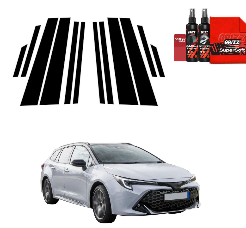 12in1 Schwarze Schutzfolie Grizz Protector für B-C-Säule - Toyota Corolla Kombi (2019-2022)