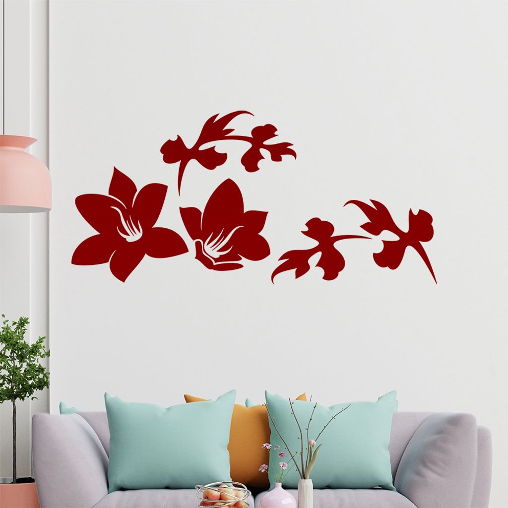 Blume - Linien Wandtattoo in 6 Größen - Wandaufkleber Wall Sticker - Dekoration, Küche, Wohnzimmer, Schlafzimmer, Badezimmer