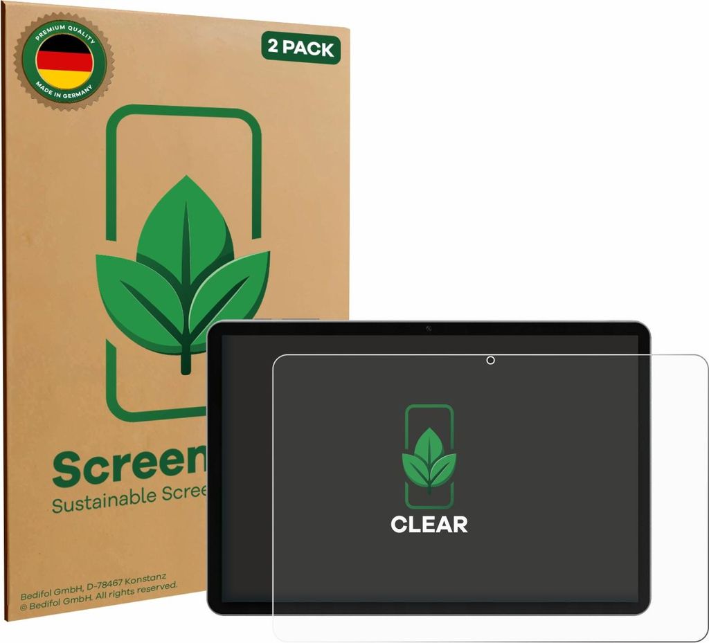 2x ScreenLeaf Schutzfolie für Pritom M10 TAB 10 PLUS 10.1" nachhaltiger Displayschutz Display Schutz Folie Klar Transparent