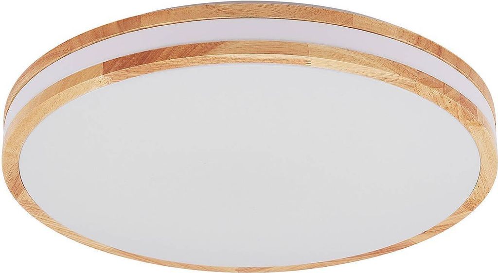 Lindby LED-Deckenlampe Emiva, 50cm, CCT, Fernbedienung, Holz