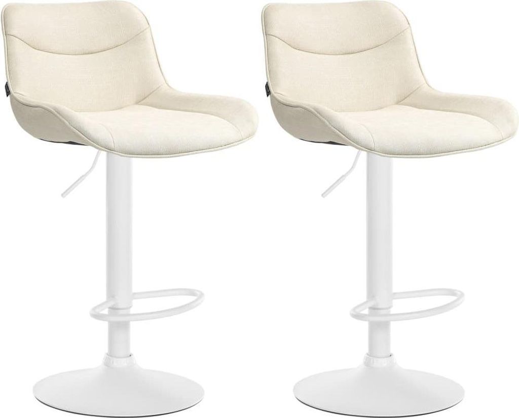 2-teiliges Set verstellbarer Barhocker – Stoff-Barhocker – bequemes Sitzerlebnis | Farbe: Creme | Grundfarbe: weiß
