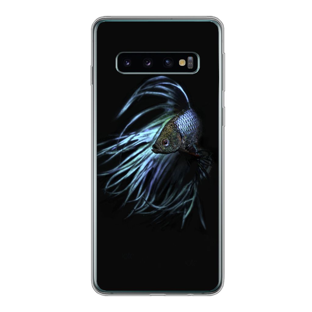 MuchoWow Handyhülle Schutzhülle Hülle für Samsung Galaxy S10 Fische - Meerestiere - Blau - Schwarz Silikon Softcase Handy Hülle