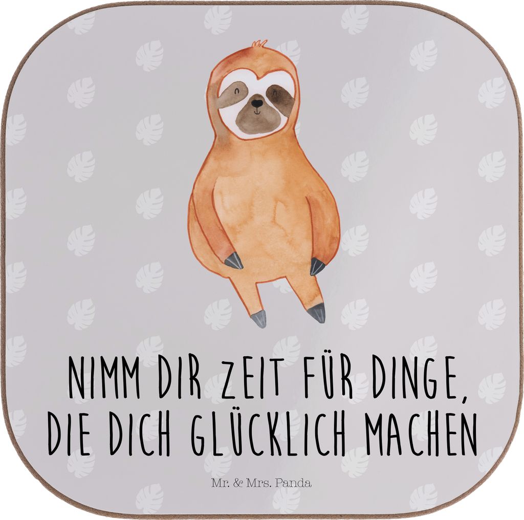 Mr. & Mrs. Panda Tischuntersetzer Faultier Zufrieden - Grau Pastell - Geschenk, Tischschoner, Getränkeuntersetzer, Coaster, gläseruntersetzer, gl...
