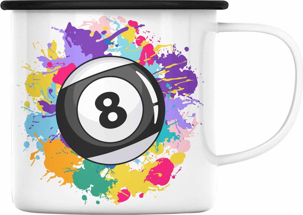 Trendation - Billard Emaille Tasse Geschenk Billardspieler Geschenkidee Emaille Emaille Tasse Pool (Schwarz)