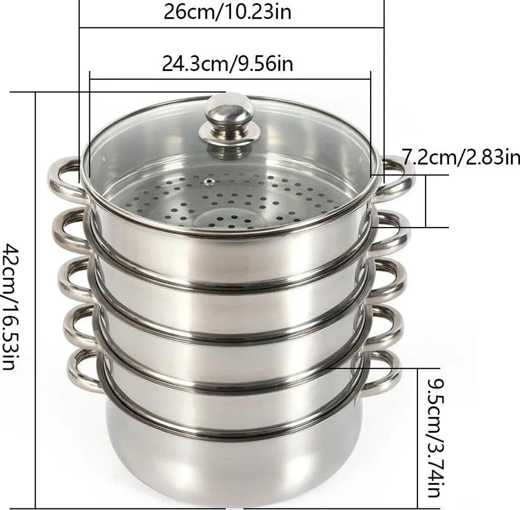 Pentola Vapore 5 Piani 26 cm Inox Grigio Chiaro | Cucina Professionale