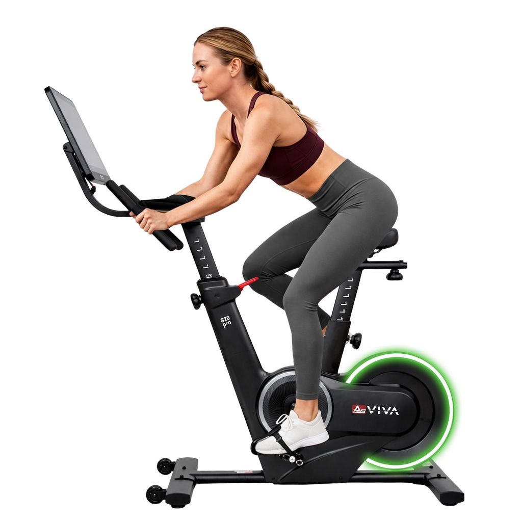 AsVIVA S20 Speedbike – Indoor Cycle mit 21,5" TFT Touchdisplay, Bluetooth Lautsprecher, WLAN & App, 20 kg Schwungmasse, LED-Drehregler