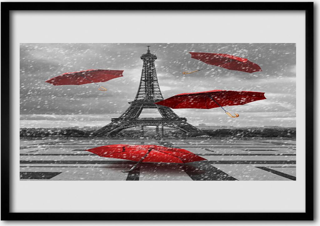 Bild 70x50 MDF-Rahmen Wandkunst Eiffelturm in Paris Regenschirm