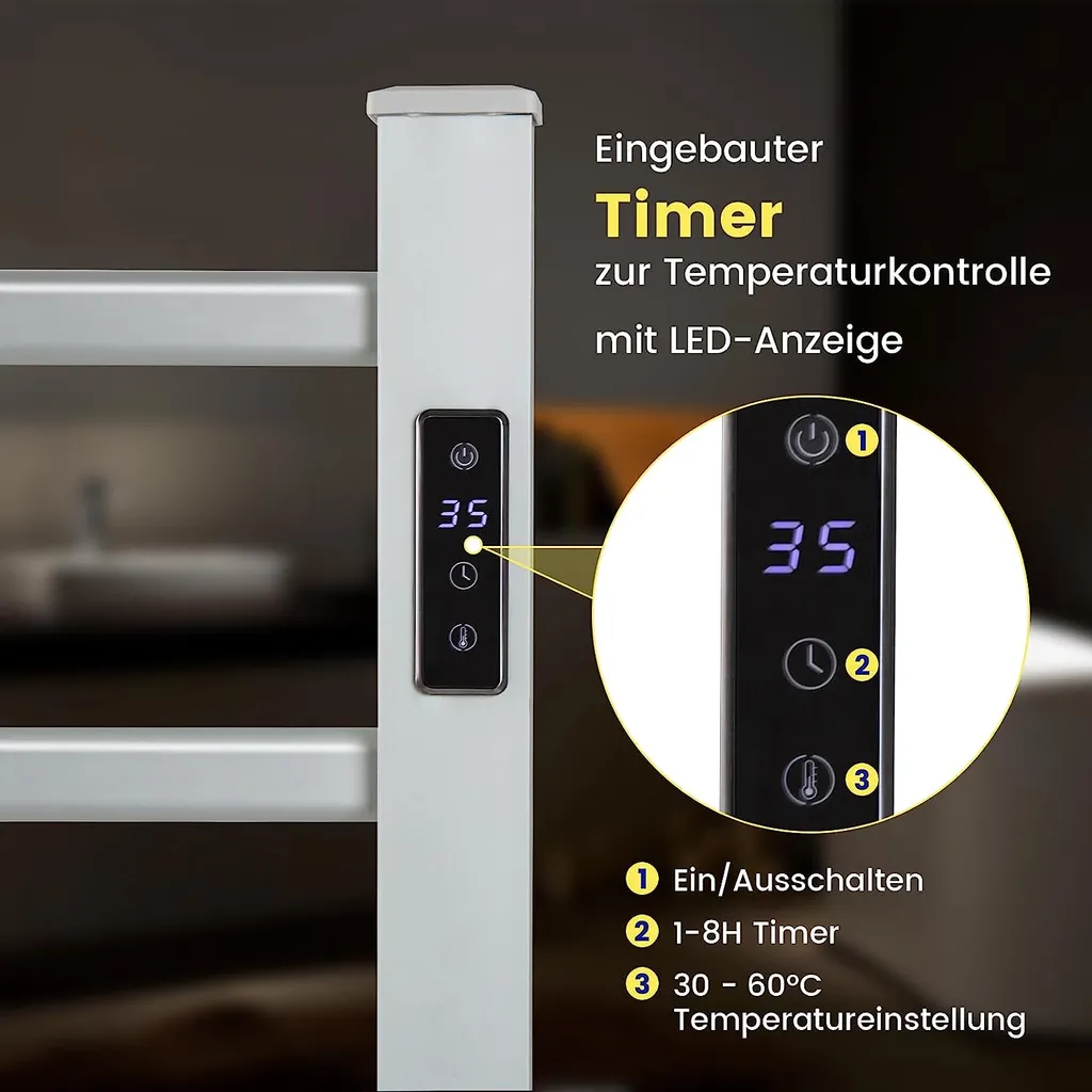Radiateur sèche-serviette avec minuterie programmable et écran LED N
