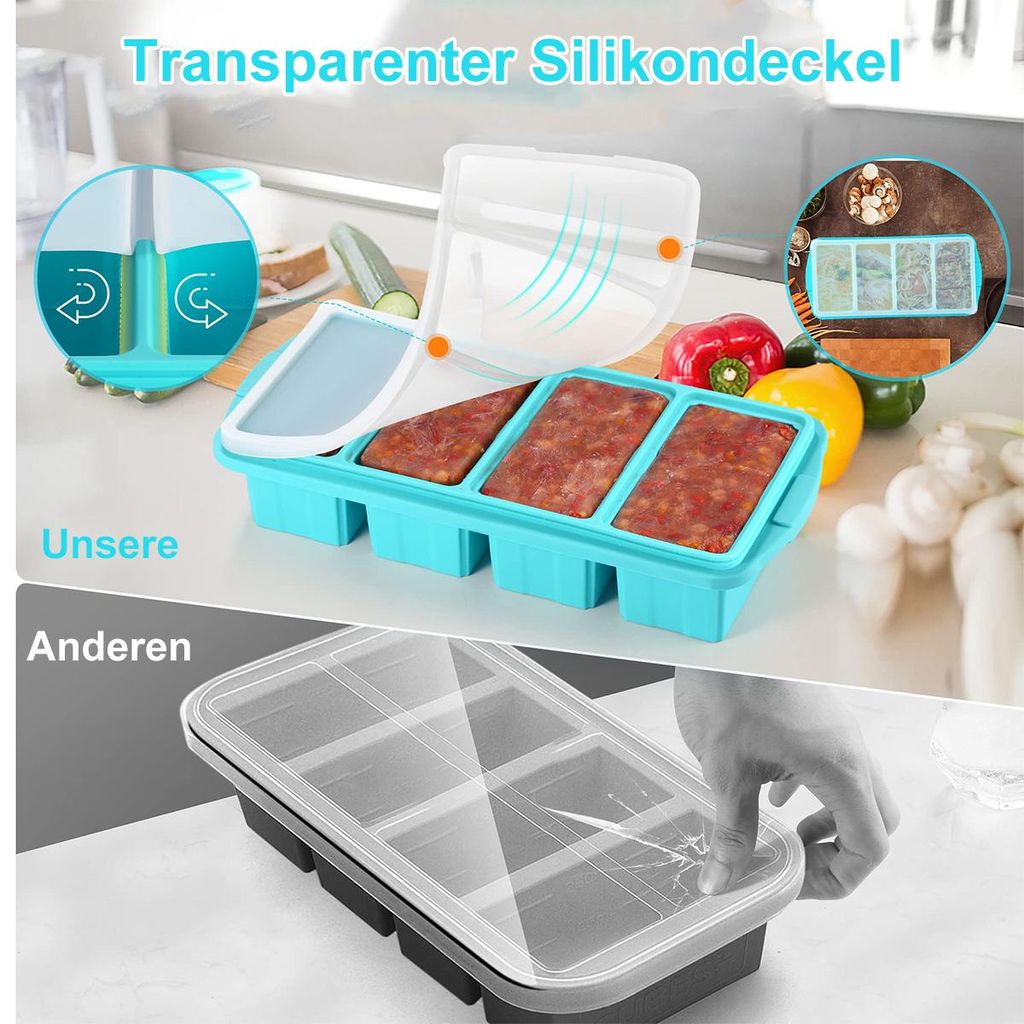 Silikon-Gefrierbehälter mit Deckel – Große Eiswürfelform &