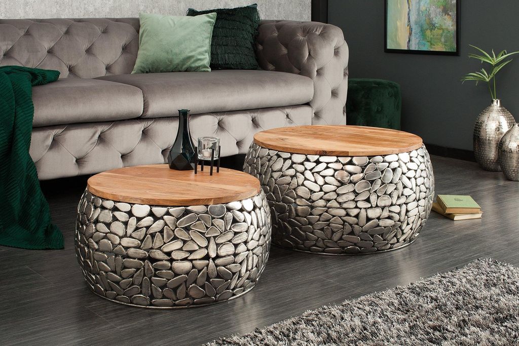 Konferenčný stôl 41433 2-Set Aluminium Silver/ Drevo Acacia Obrázok produktu 
