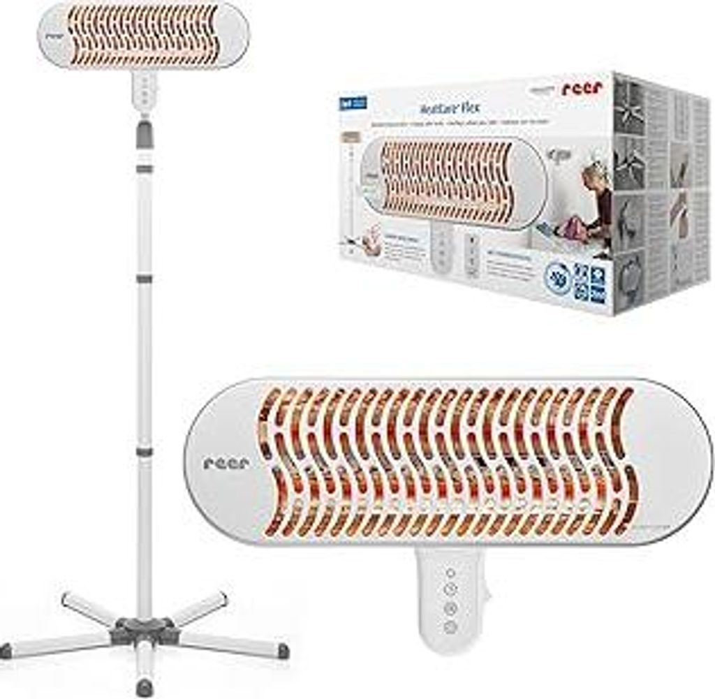 reer HeatCare+ Flex Wickeltisch-Wärmestrahler | EcoHeat Carbon Heizelement | Infrarot-Heizstrahler mit Standfuß & neigbarem Kopf | Wärmespender ...