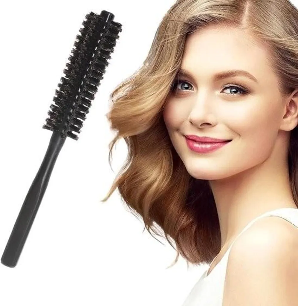 Brosse à friser ronde en poils de sanglier noir pour cheveux courts 1pc