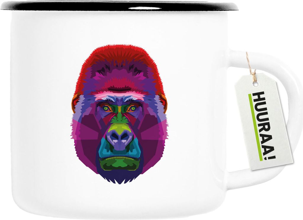 Huuraa Emaille Tasse Gorilla Colorful 300ml Vintage Campingbecher Geschenkidee