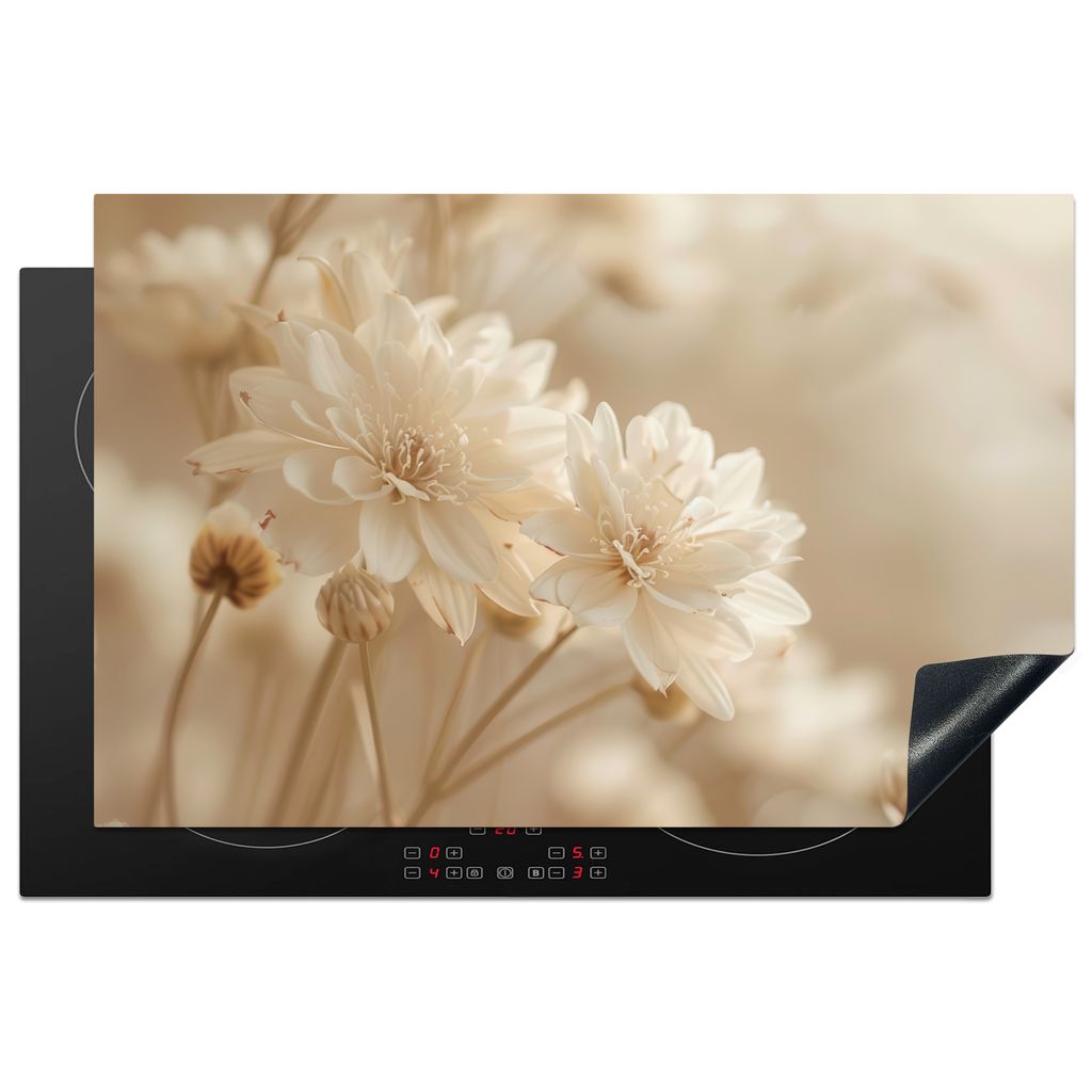KitchenYeah Herdabdeckplatte Blumen - Beige - Natur , 80x52cm, Küche Deko, Glaskeramikkochfeld Herdabdeckung, Abdeckplatte fùr Kochfeld