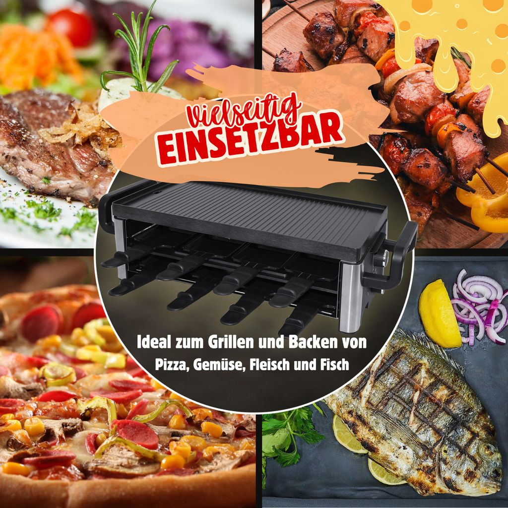 Syntrox Raclette Grill Set Für 8 Personen - 1200W Mit Wechselplatten