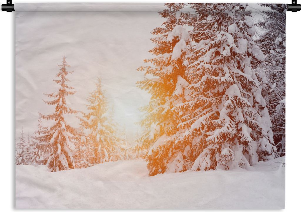 MuchoWow Wandteppich Wandbehang Sonne - Bäume - Schnee 60x45 cm Tapisserie Dekoration Wandtuch - Das Schlafzimmer