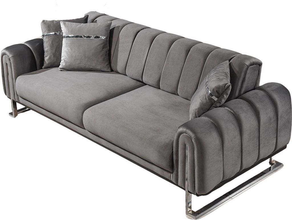 Villa Möbel Sofa Wave Dunkelgrau 2-Sitzer Relax- und Bettfunktion, pflegeleichter Mikrofaser Samtstoff, inkl. Kissen