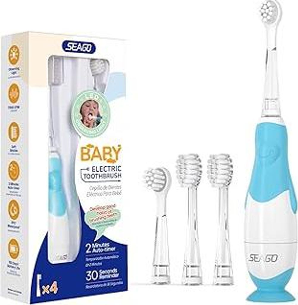 Seago Elektrische Zahnbürste Kinder ab 0-3 Jahr mit LED Licht, Weichen BPA-freiem Runder Gummierte Bürstenkopf, 2 Minuten Smart Timer, Wasserdich...