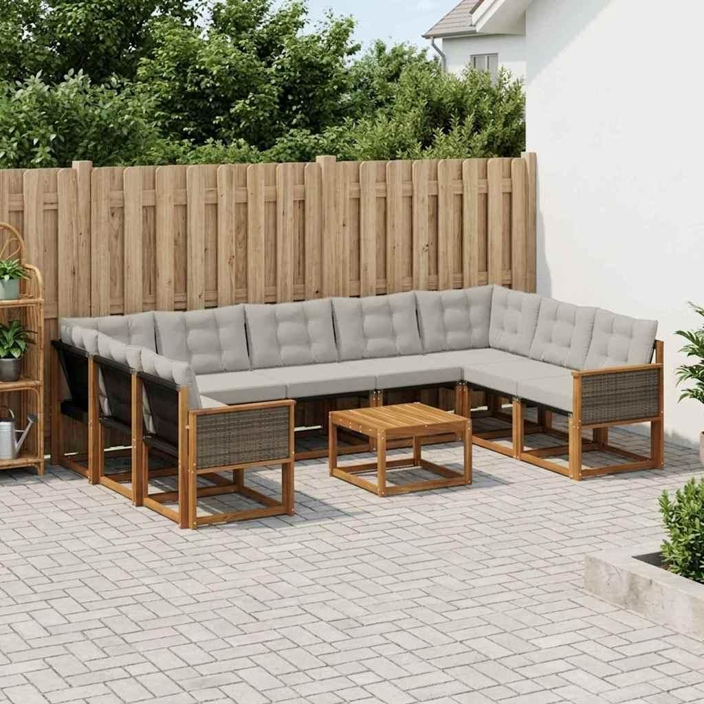 Möbel Outdoor-Sofagarnitur mit Kissen 10 pcs Natur und HellgrauGartensofas - Gartensofas c716