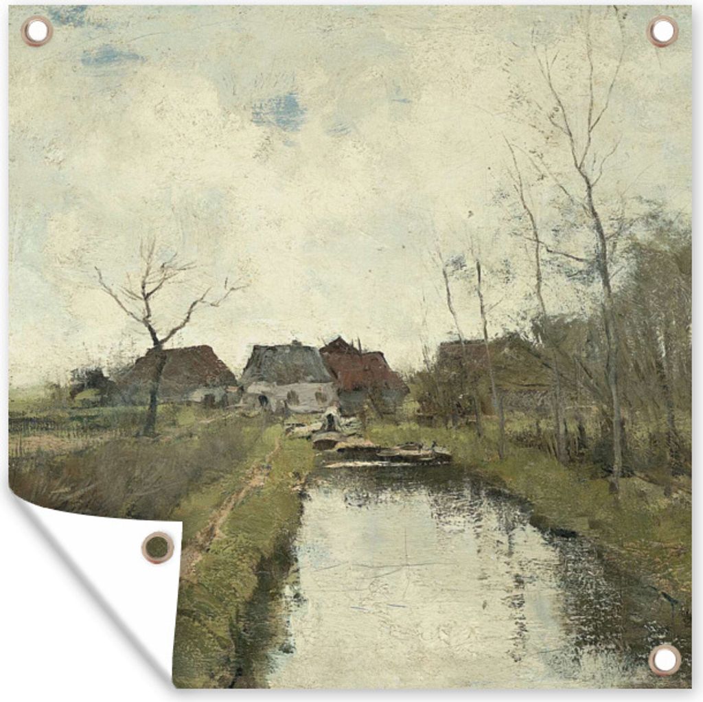 MuchoWow 100x100 cm Outdoor-Poster Gartendeko Sichtschutz Garten Poster für den Garten Häuschen an einem Graben - Gemälde von Anton Mauve