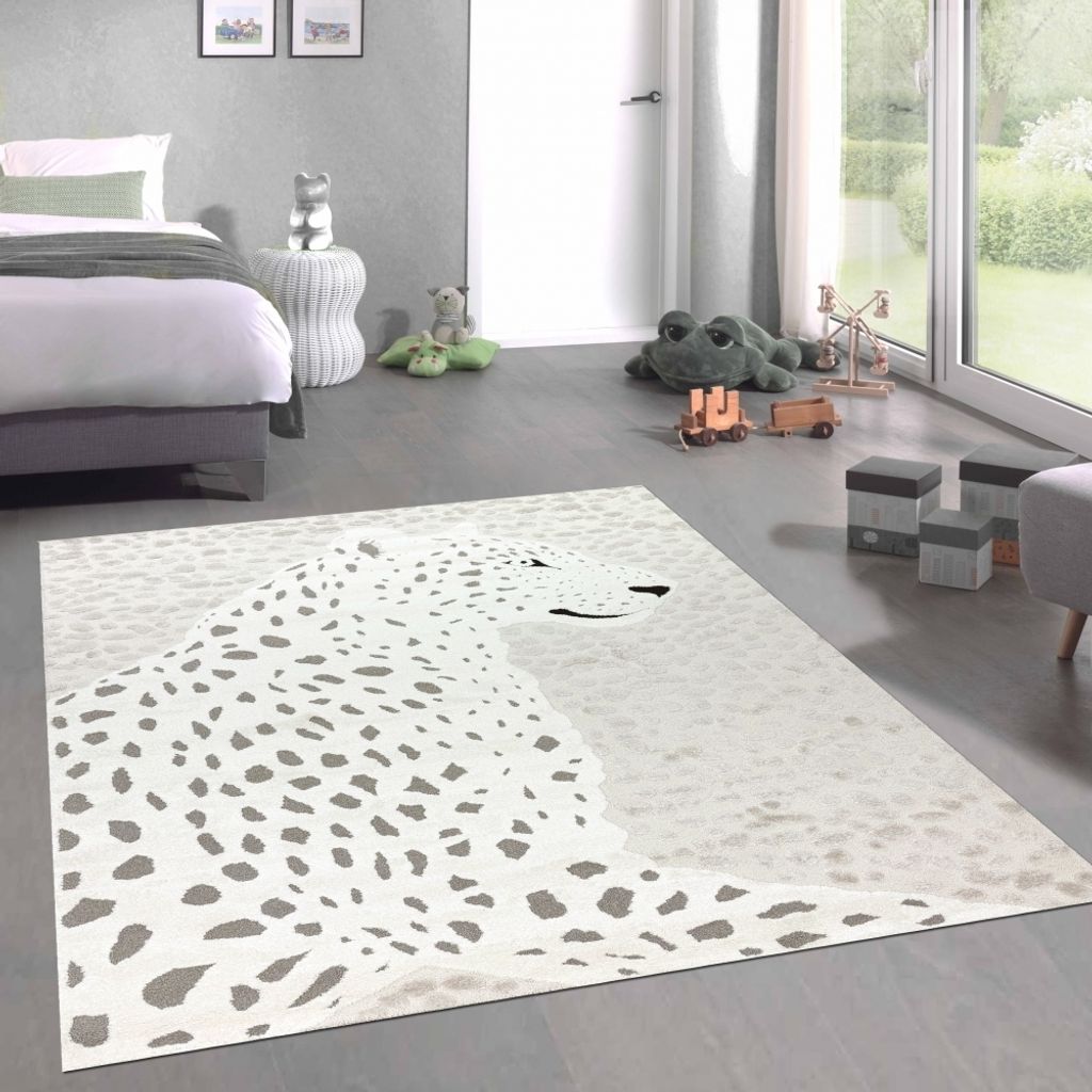 Kinderzimmer Teppich Weich Leopard 3d-effekt Allergiker geeignet in creme grau Größe - 200 x 290 cm