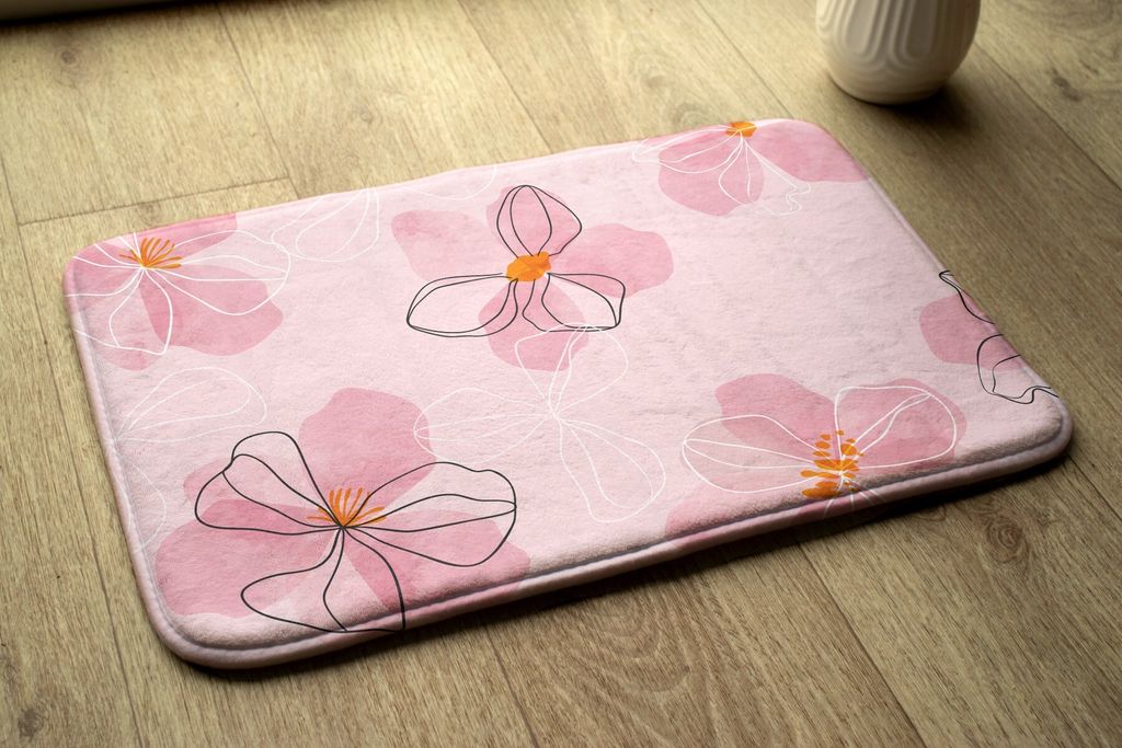 Badteppich Saugfähige - Badezimmer Teppich - Rutschfester Badvorleger Badematte - 75x45 cm - Rosa Blumen