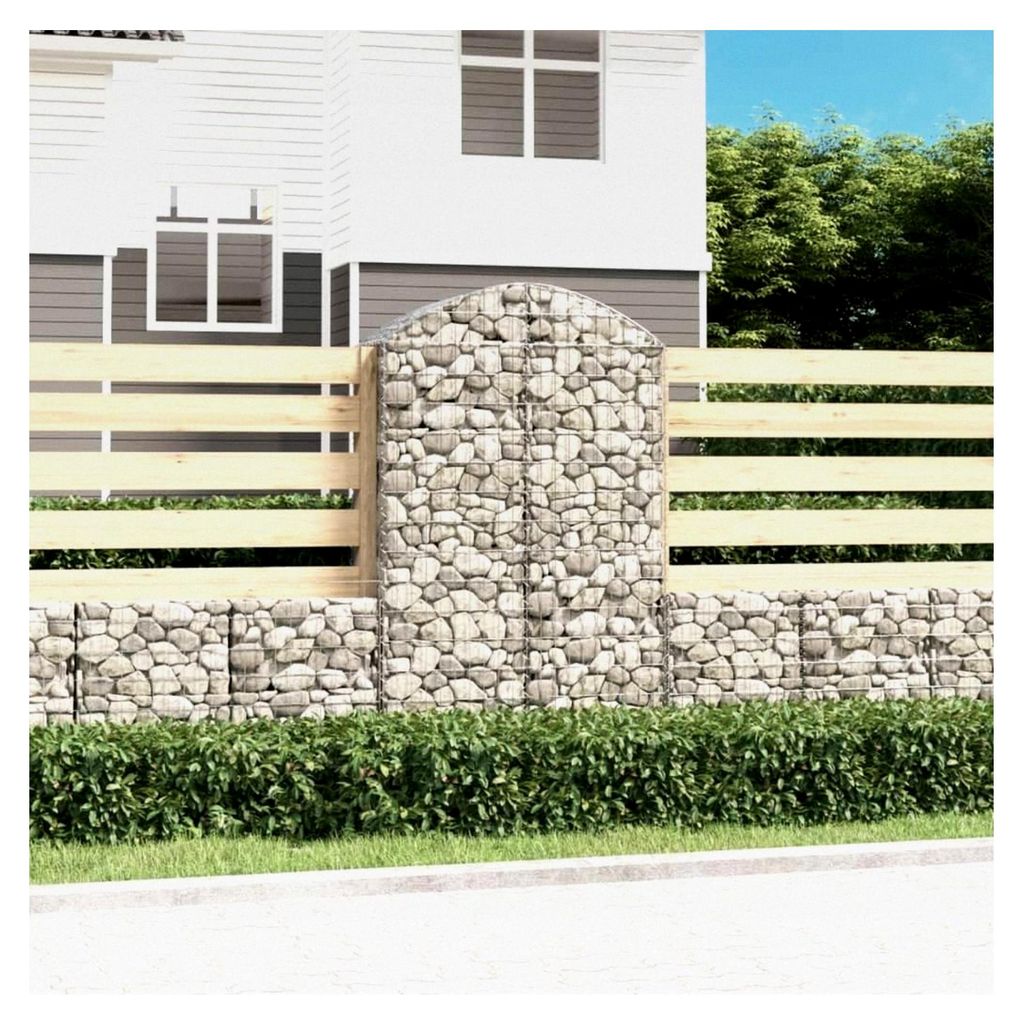 Gabione mit Hochbogen 100x50x160/180cm Silber, verzinktes Eisen, Gabionensteinkorb, Zaun für den Garten, Gabionenkörbe, Mauersteine für die Gart...