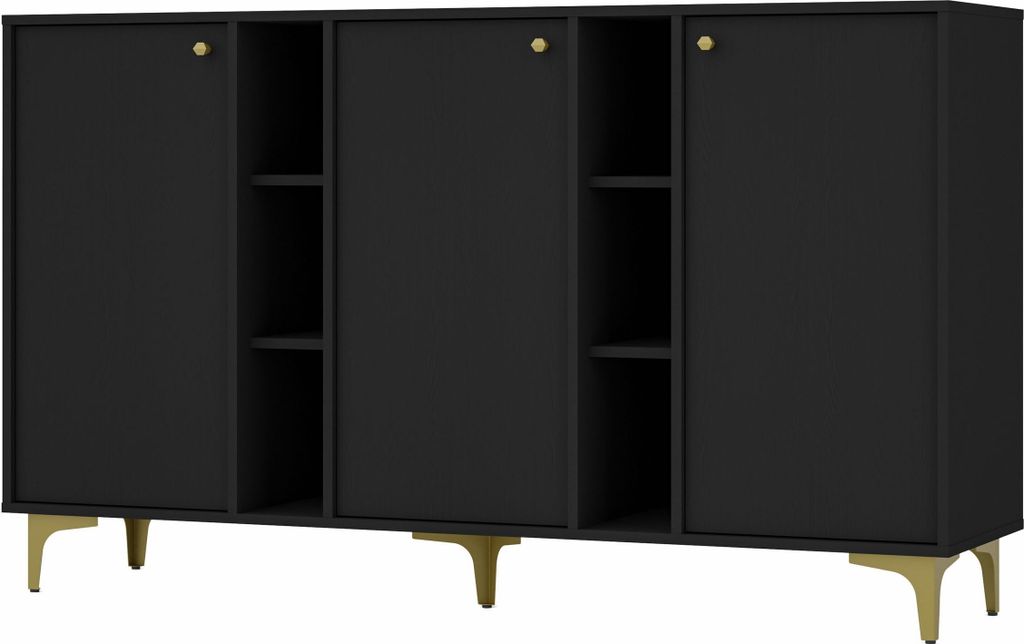 BEAUTYSOFA Stilvolle Kommode TOKYO 158 cm, dreitürige Kommode mit Regalen, Sideboard für Wohnzimmer und Schlafzimmer, (Farbe: Schwarz)