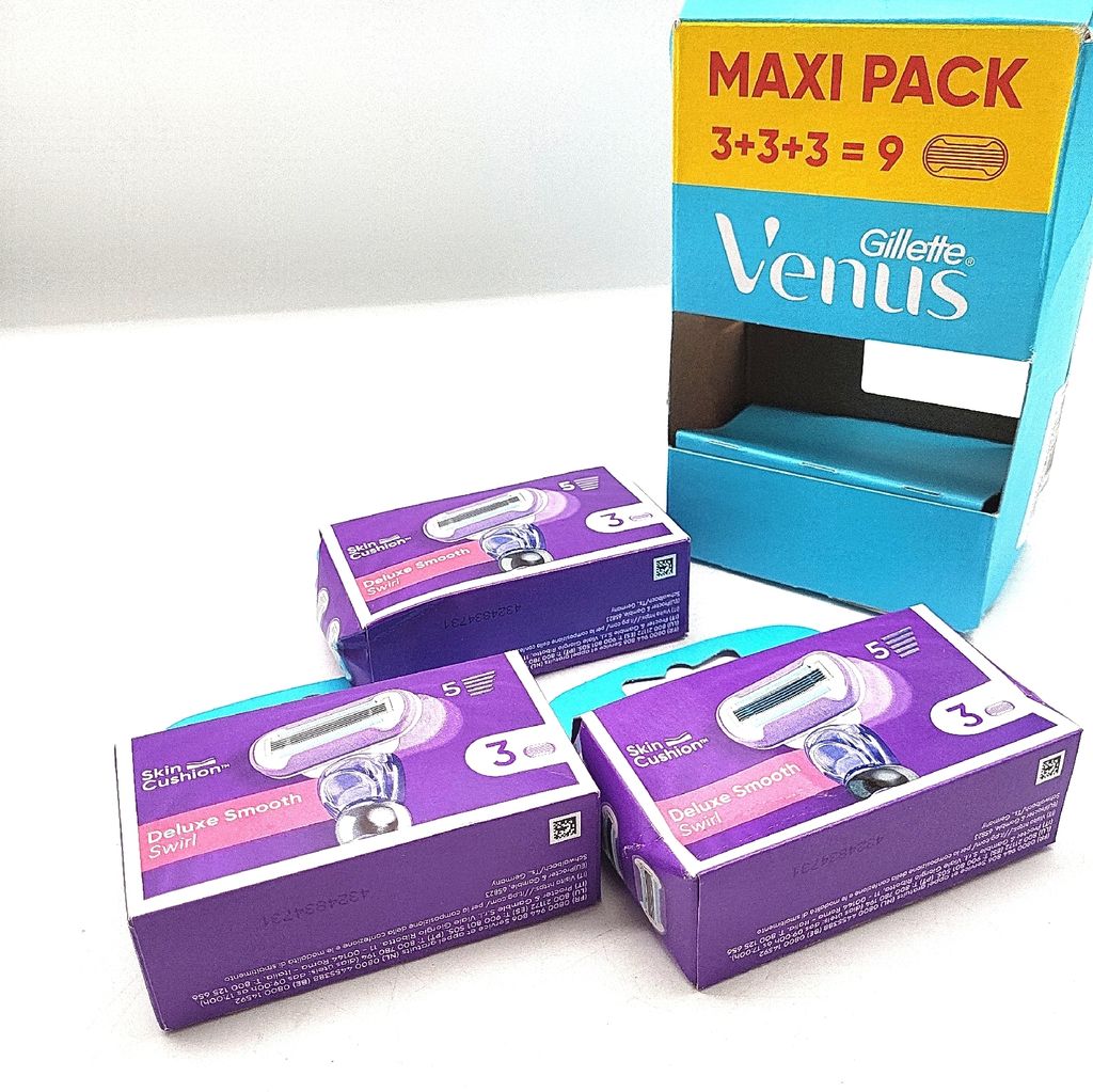 Gillette Venus Deluxe Smooth Swirl Ersatzklingen, 3 x 3 Stück, für Damen, 5 langlebige Klingen, für eine extra weiche, harte Rasur