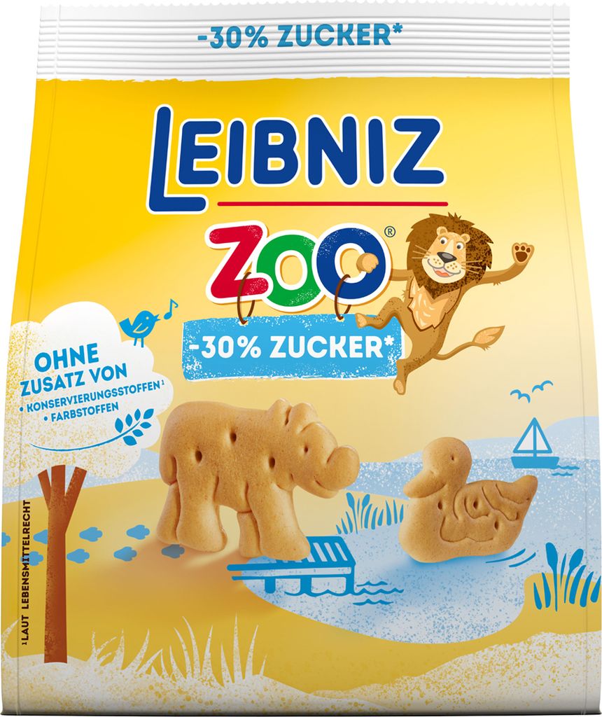 Leibniz Zoo knusprige Kekse mit 30 Prozent weniger Zucker Produktbild 