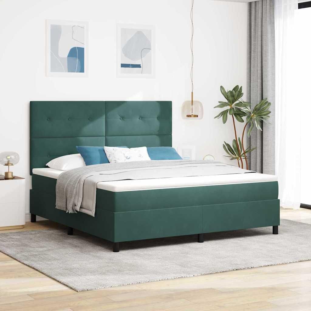 Maison Exclusive - LED Boxspringbett mit Matratze Dunkelgrün 180 x 200 cm Samt