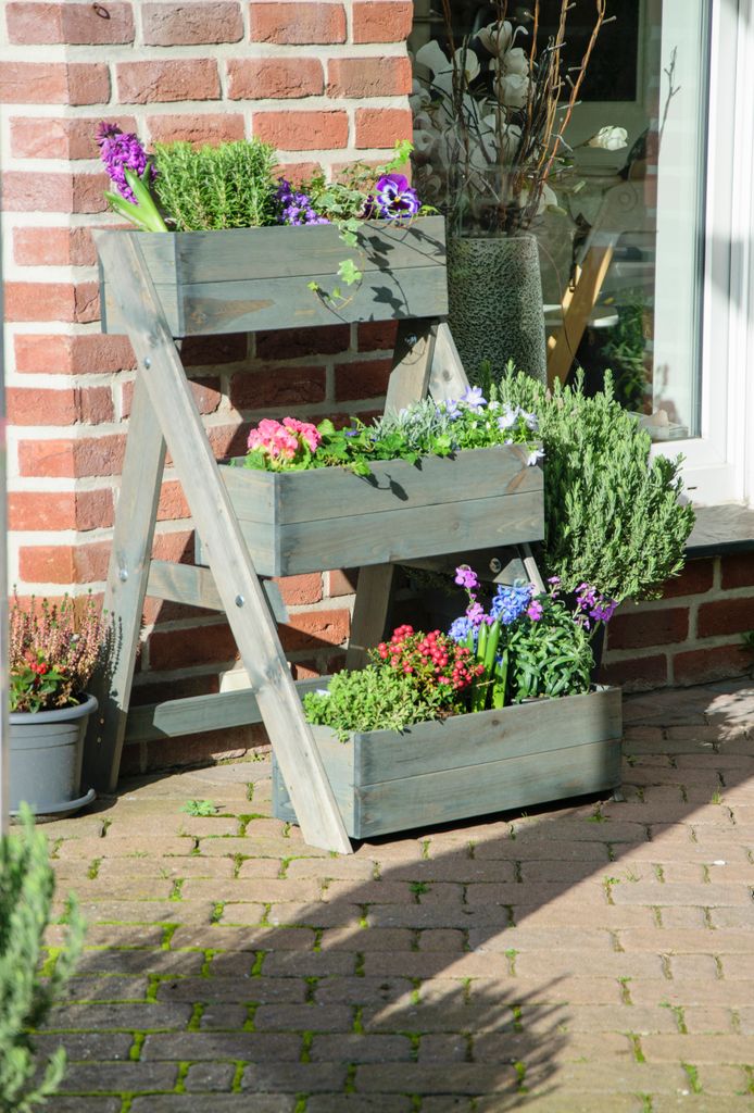 Dobar Dreistufige Pflanztreppe grau ca. 60x70x90 cm Produktbild 3