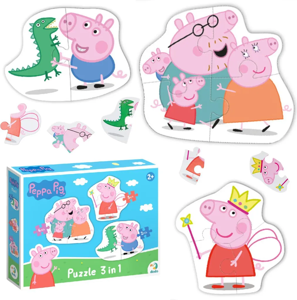 Puzzle Peppa Pig Family 3 en 1 avec Niveaux de Difficulté Progressifs