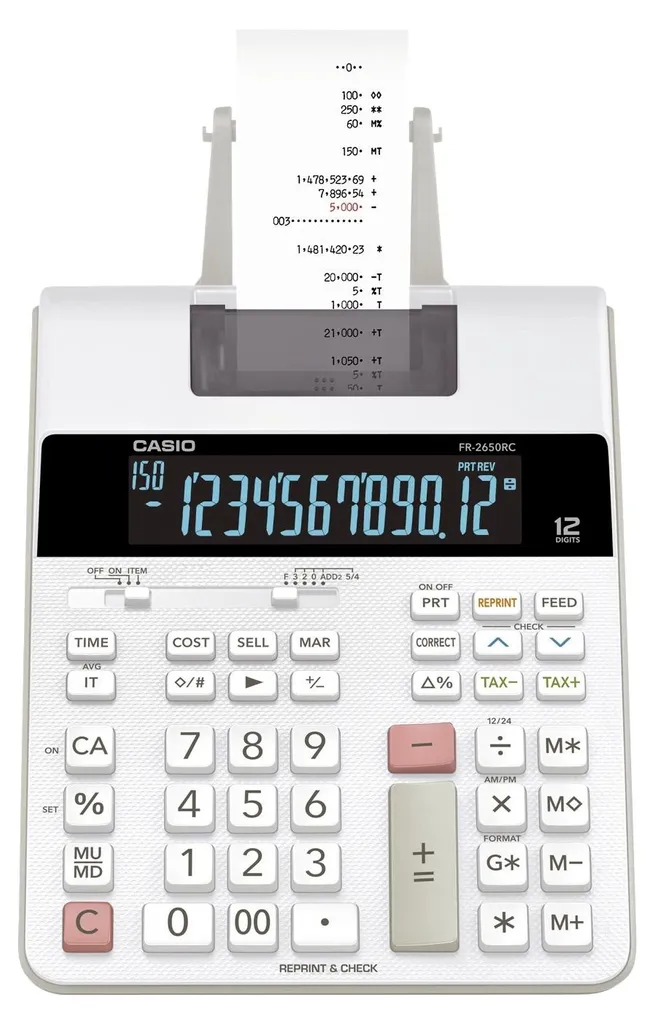 Calculatrice imprimable Casio FR 2650RC avec écran bicolore à 12 chiffres