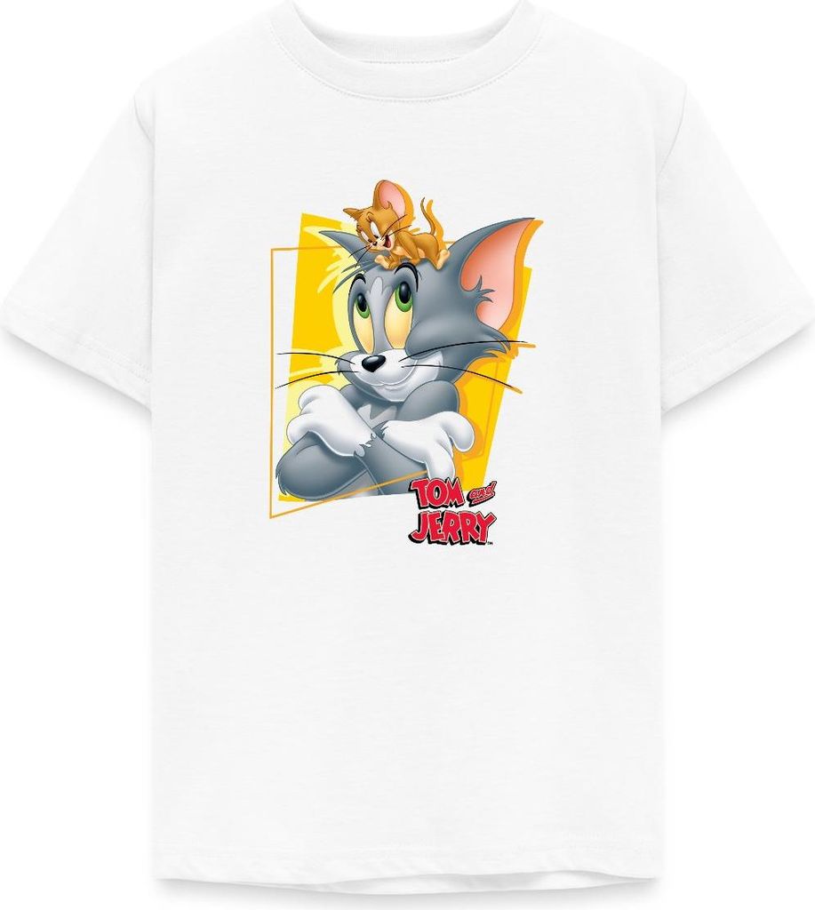 Spreadshirt Tom Und Jerry Portrait Teenager T-Shirt, 134/146 (9-11 Jahre), Weiß