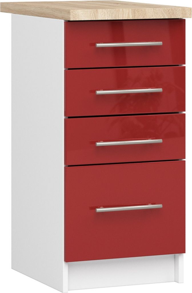 Küchenschrank AKORD OLIWIA S40 Weiß 40 cm Front Rot Glanz B40 x H85 x T46 cm