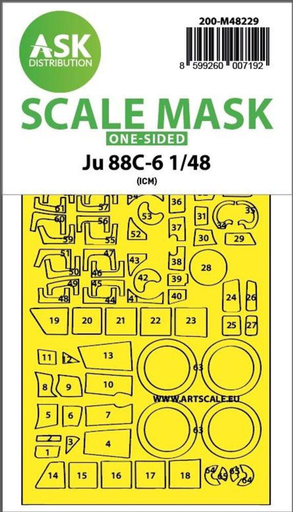 Art Scale Kit 200-M48229 - 1:48 Ju 88C-6 one-sided express fit mask for ICM - Neu