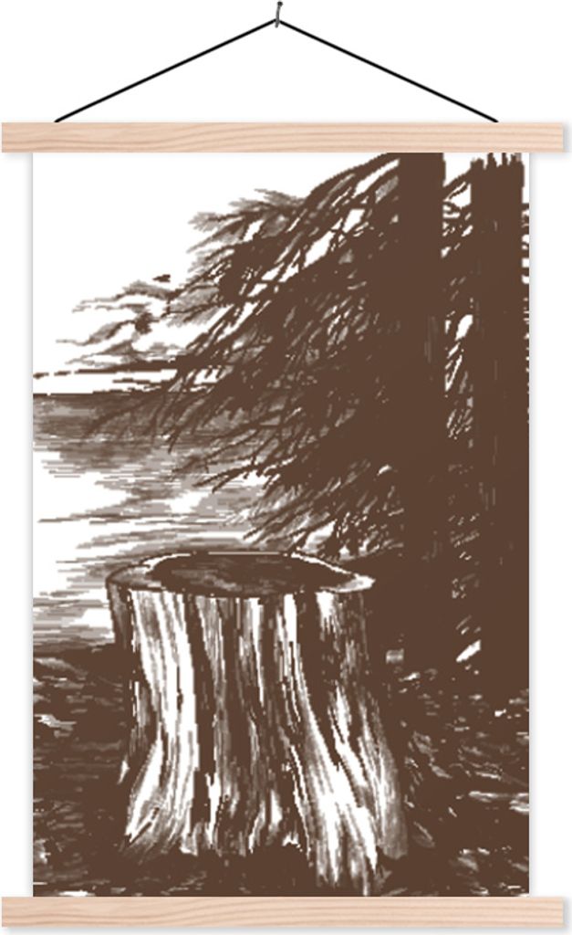 MuchoWow Textilposter Baum - Meer - Illustration 60x90 cm mit holzfarbenen Rahmen - Textil