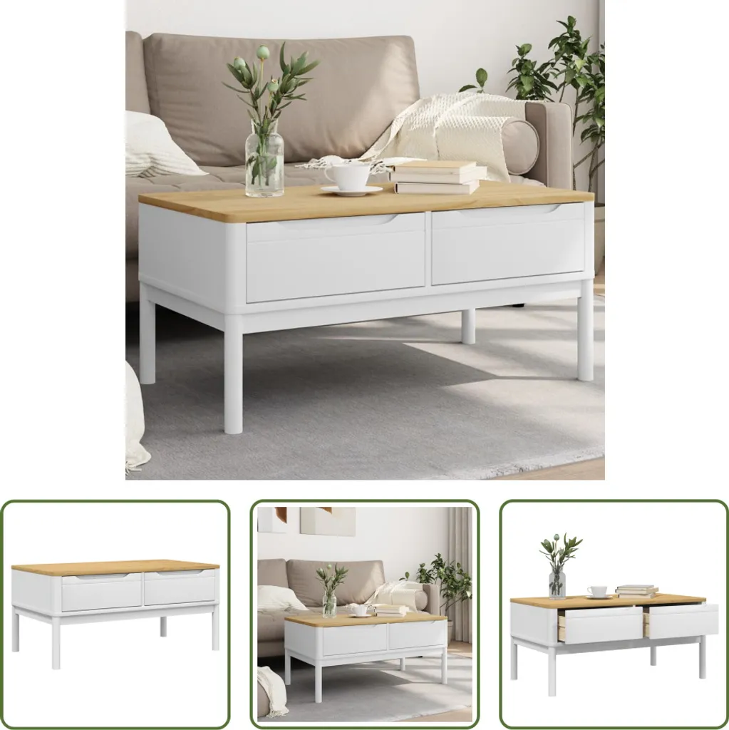 Table basse FLORO en pin massif blanc 99cm : Solidité et Élégance
