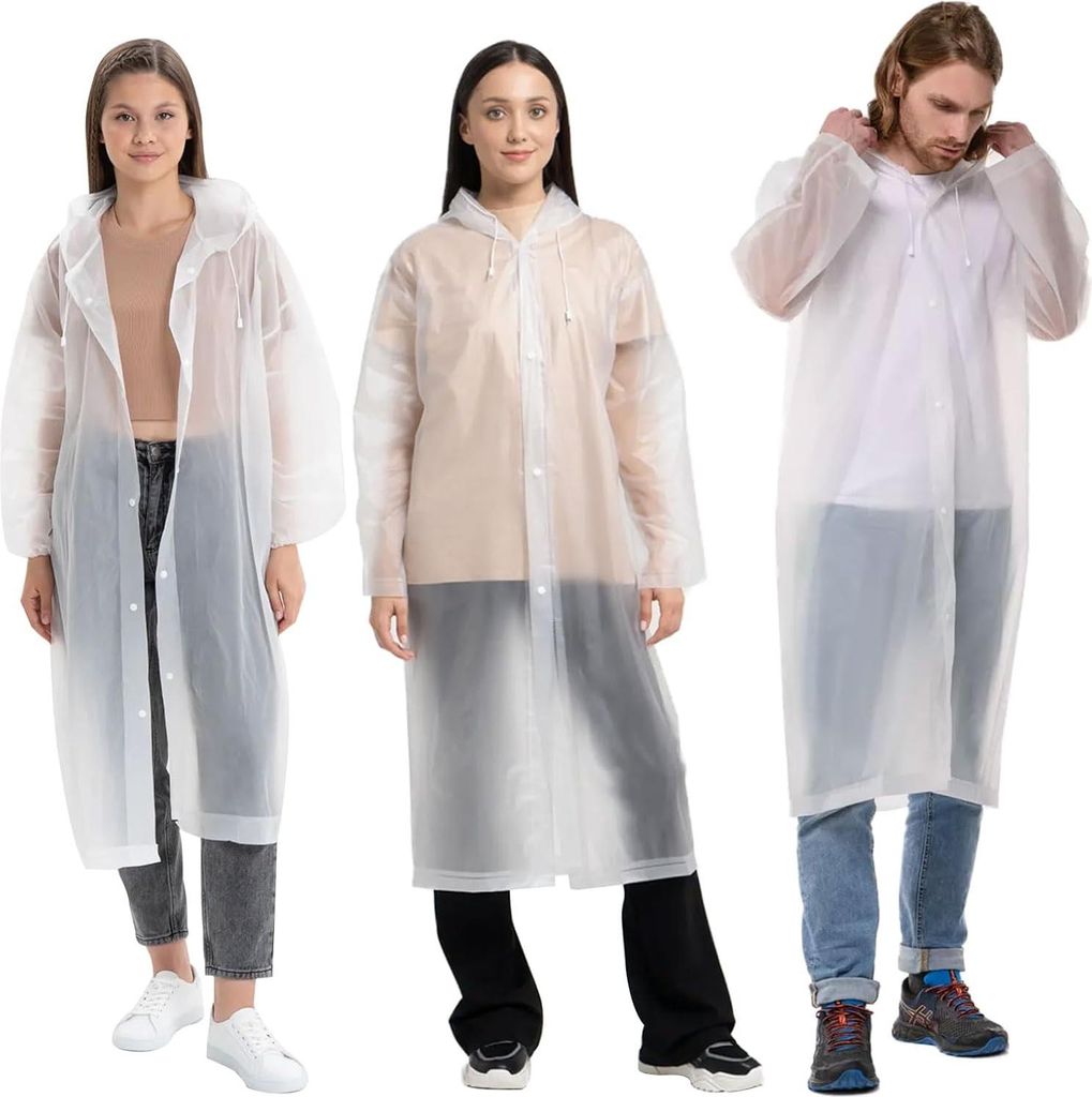3 Stück Regenponcho EVa Regenjacke mit Kaputze Wasserdicht Produktbild 