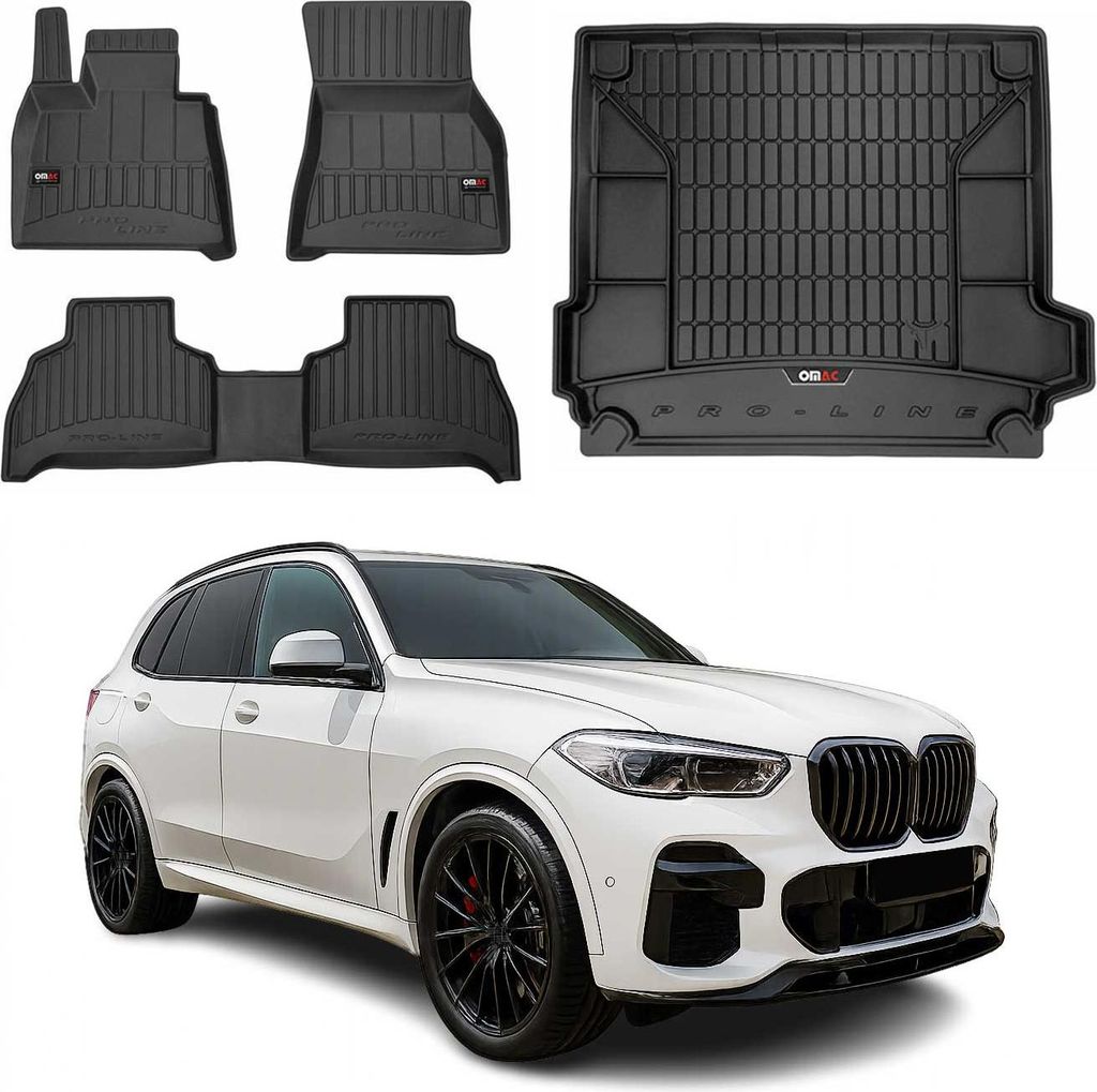 OMAC Fußmatten & Kofferraumwanne Set für BMW X5 G05 2018-2026 Gummi Schwarz 4x