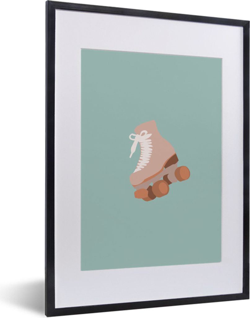 MuchoWow Gerahmtes Poster Sommer - Rollschuh - Rosa 30x40 cm - Poster mit Schwarzem Bilderrahmen Wandposter Rahmen Foto Bilder - Wandposter Schla...