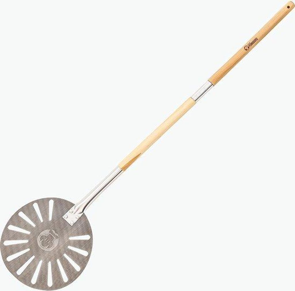 Metallischer Pizzschubser mit Holmuffe (120cm Länge) für Pizzastein, Grill-, Backofen-Anwendung